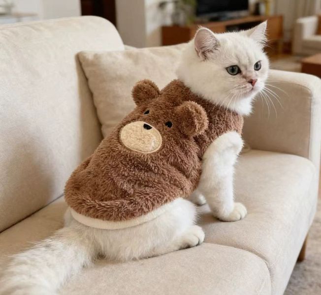 Флисовая кофта для котов (кошек) Медведь с ушками XS Коричневый фото 5
