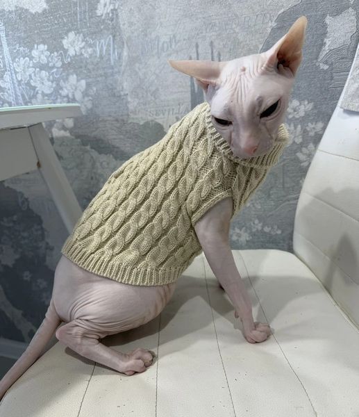 Светр для котів (кішок) Косичка XS Бежевий фото 7