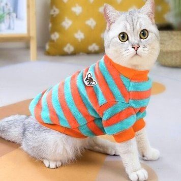 Флісова кофта для котів (кішок) Смужечка S Червоно-зелений фото 1