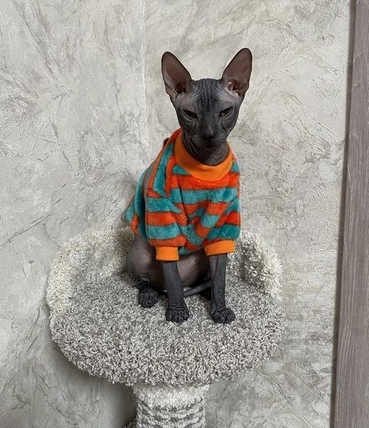 Флісова кофта для котів (кішок) Смужечка S Червоно-зелений фото 8