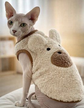 Флисовая кофта для котов (кошек) Медведь с ушками M Бежевый фото 1