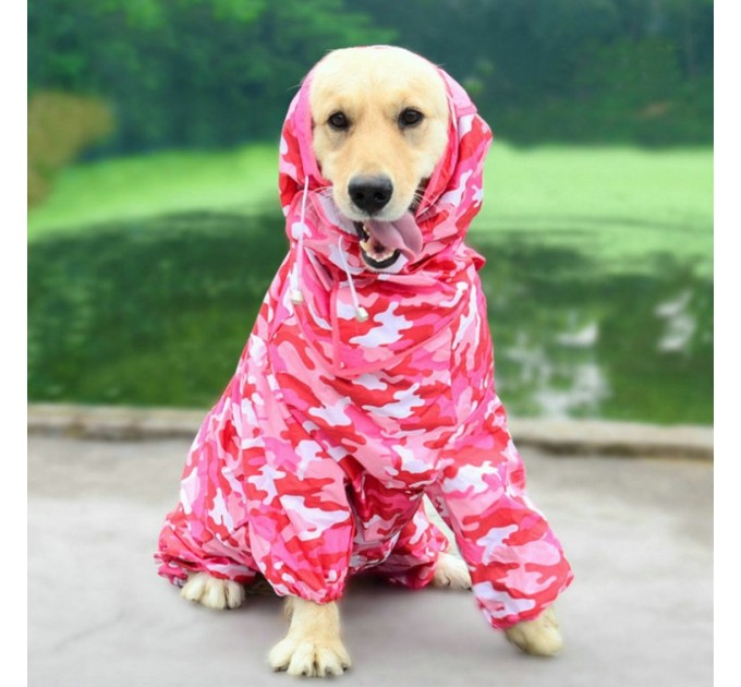 Дождевик для больших собак «Камуфляж», розовый, размер 4XL