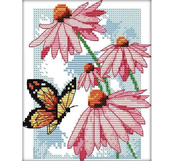 Набор для вышивания крестом 17х19 Цветы и бабочка Joy Sunday H590