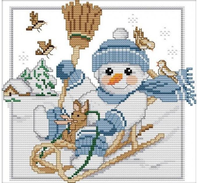 Набор для вышивания крестом 26х23 Снеговик на санках Joy Sunday K704-2