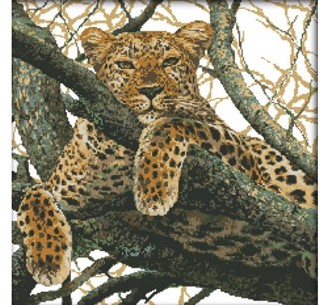 Набор для вышивания крестом 52х52 Леопард на дереве Joy Sunday D714