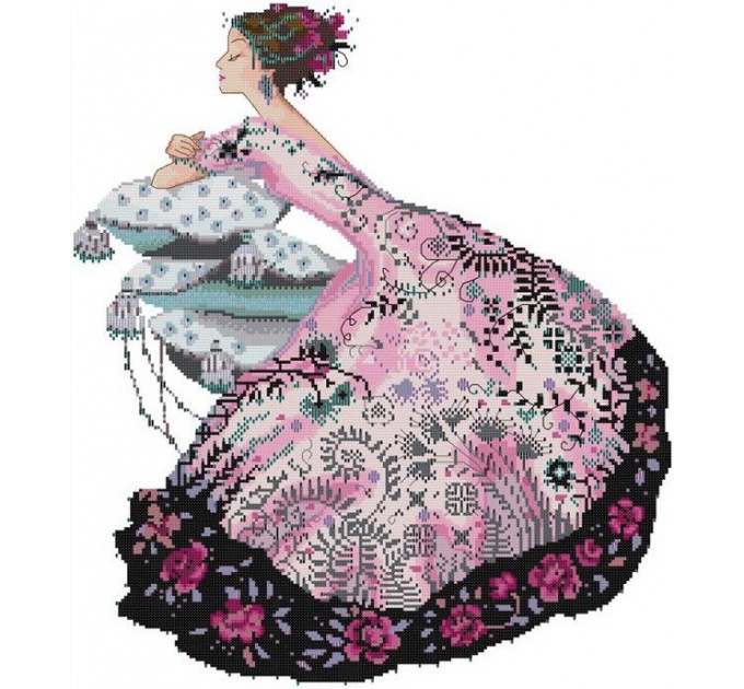 Набор для вышивания крестом 45х50 Дама в цветочном платье Joy Sunday RA271