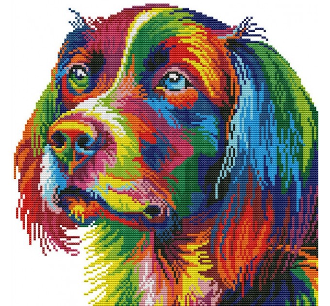 Набор для вышивания крестом 34х34 Разноцветная собака Joy Sunday DA124
