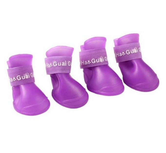 Непромокаемые резиновые сапожки для собак фиолетовые, размер L