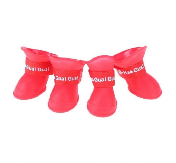 Непромокаемые резиновые сапожки для собак красные, размер M