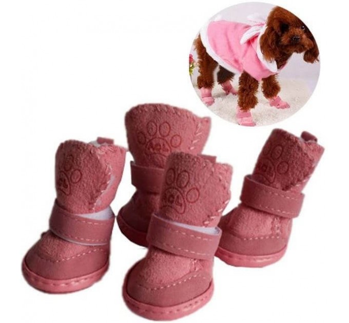 Зимние сапожки на меху для собак розовые, размер 5