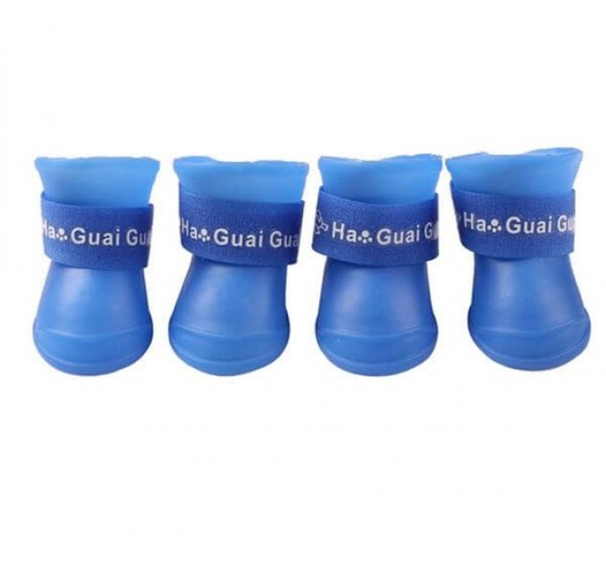 Непромокаемые резиновые сапожки для собак синие, размер 2XL