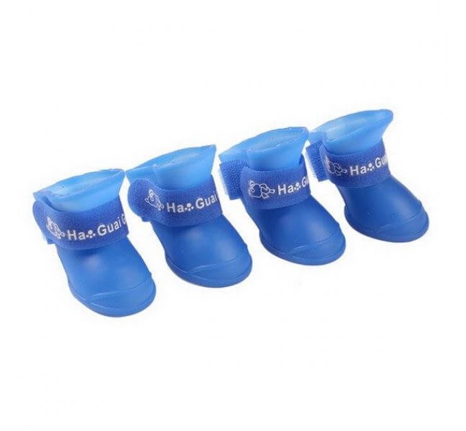 Непромокаемые резиновые сапожки для собак синие, размер M