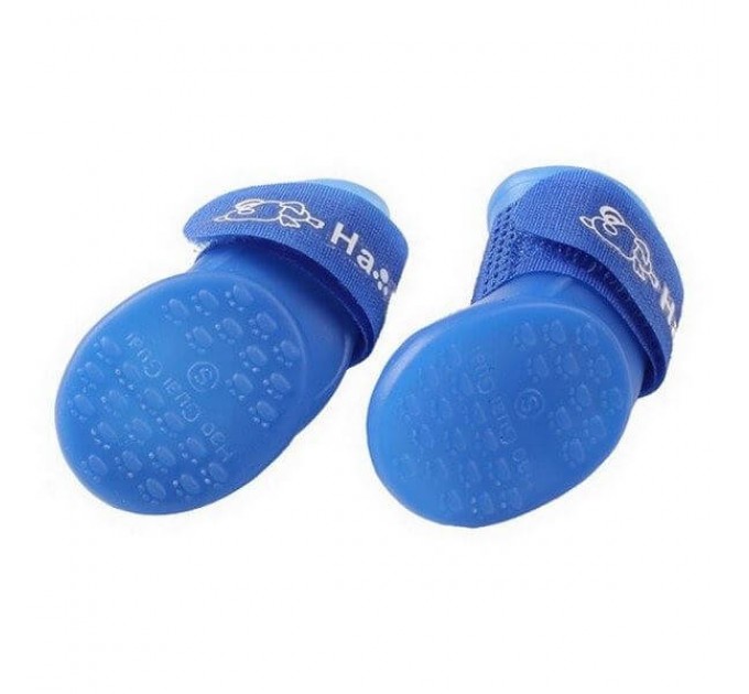 Непромокаемые резиновые сапожки для собак синие, размер M