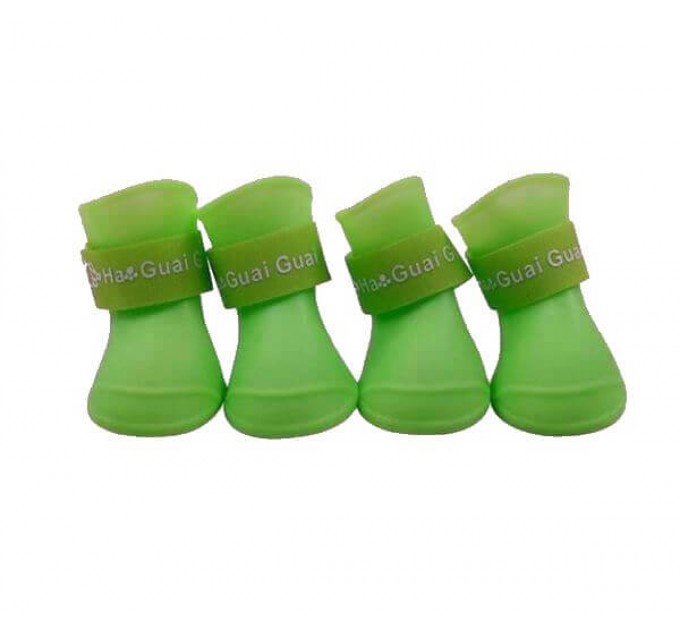 Непромокаемые резиновые сапожки для собак зеленые, размер L