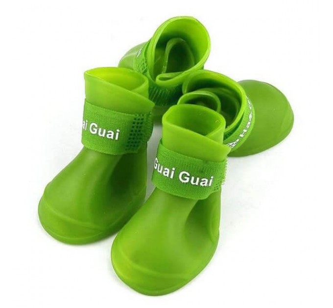 Непромокаемые резиновые сапожки для собак зеленые, размер XL